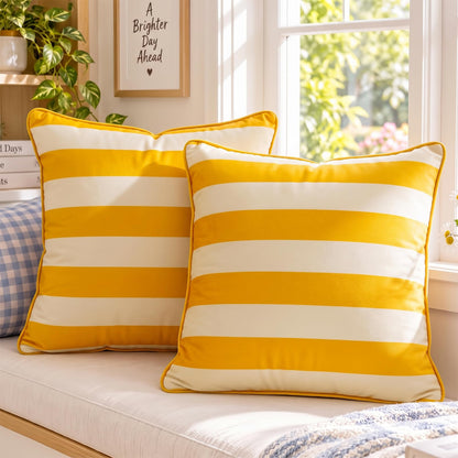 Striped and Checkered Velvet Pillow Covers - Yellow Stripe