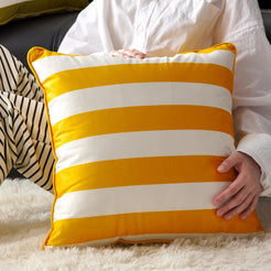 Striped and Checkered Velvet Pillow Covers - Yellow Stripe