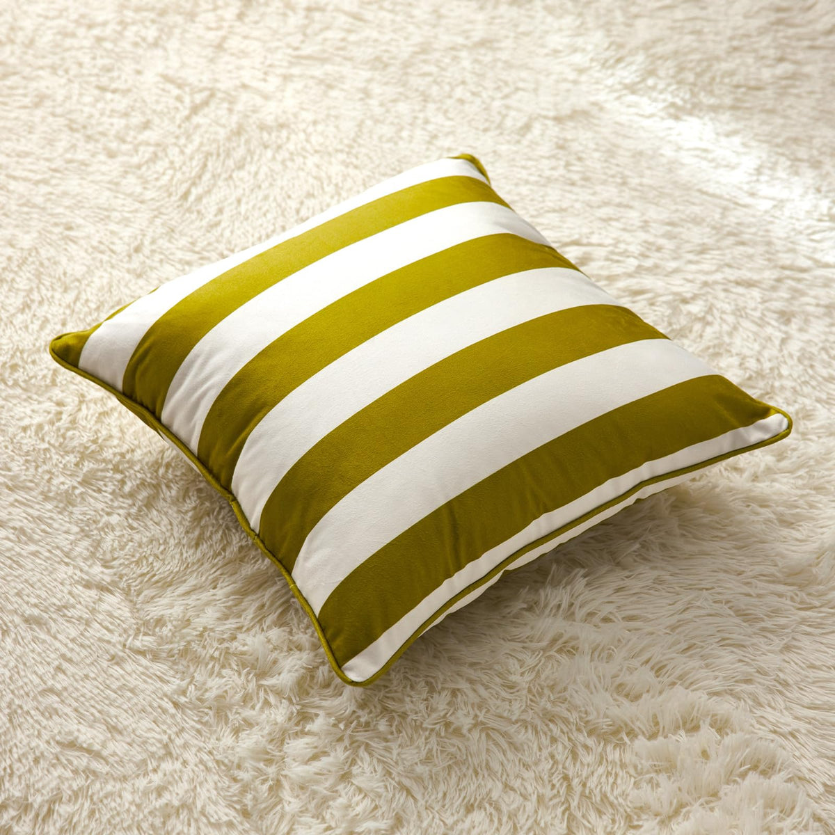 Striped and Checkered Velvet Pillow Covers - Olive Green Stripe