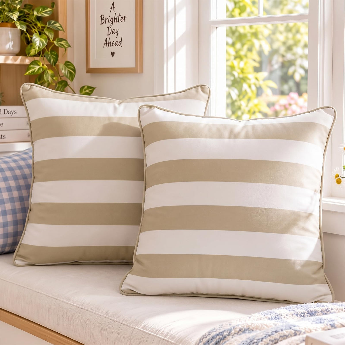 Striped and Checkered Velvet Pillow Covers - Taupe Stripe