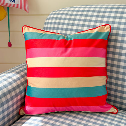 Striped and Checkered Velvet Pillow Covers - Rainbow Stripe