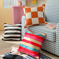 Striped and Checkered Velvet Pillow Covers - Rainbow Stripe