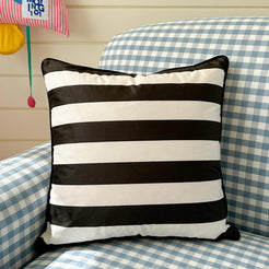 Striped and Checkered Velvet Pillow Covers - Black White Stripe