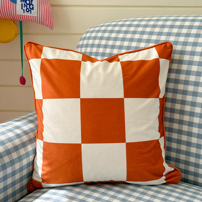 Striped and Checkered Velvet Pillow Covers - Rust Orange Check