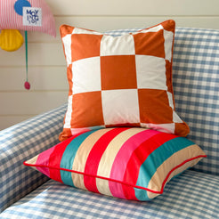 Striped and Checkered Velvet Pillow Covers - Rust Orange Check