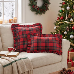 Ruffled Christmas Plaid Pillow Covers - Red Green Plaid