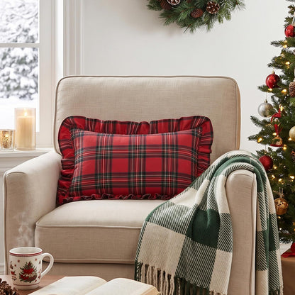 Ruffled Christmas Plaid Pillow Covers - Red Green Plaid
