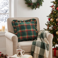 Ruffled Christmas Plaid Pillow Covers - Green Red Yellow Plaid