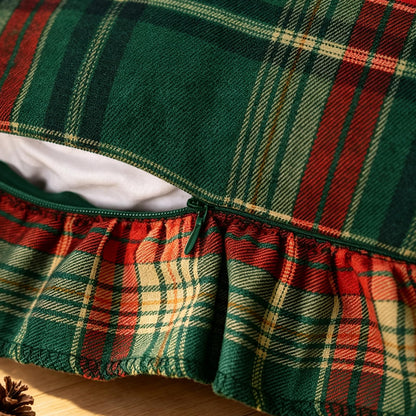 Ruffled Christmas Plaid Pillow Covers - Green Red Yellow Plaid