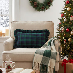 Ruffled Christmas Plaid Pillow Covers - Navy Green Plaid
