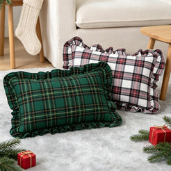Ruffled Christmas Plaid Pillow Covers - Pine Green Plaid