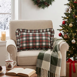 Ruffled Christmas Plaid Pillow Covers - White Red Plaid